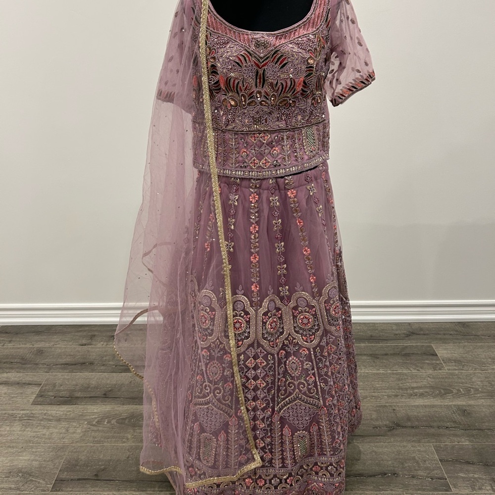 Embroidered Mauve Lehenga with Dupatta